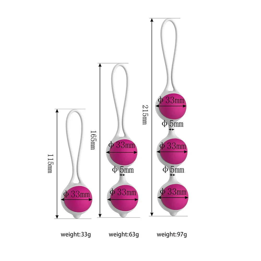 Dimensions et Poids pour 3 Boules de Kegel Rose - Pelvic Lady